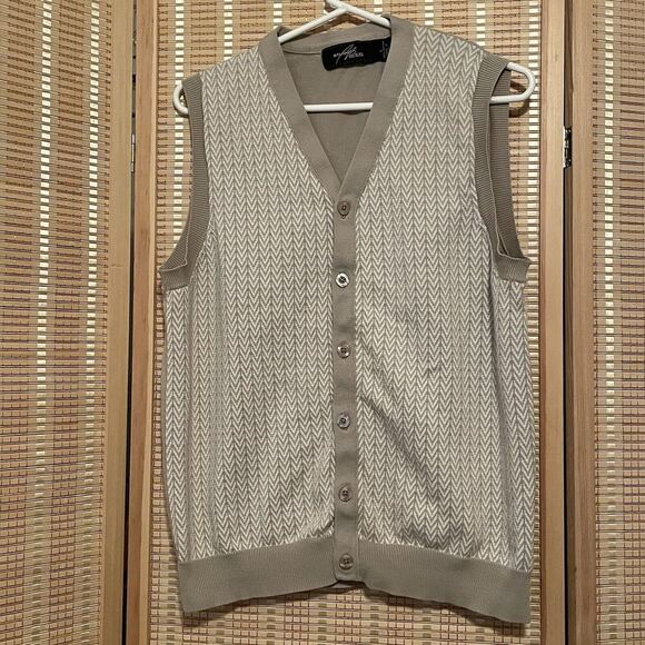 Bill Blass‎ Men's Size Large Cardigan Sweater Vest Button Up Chevron Knit